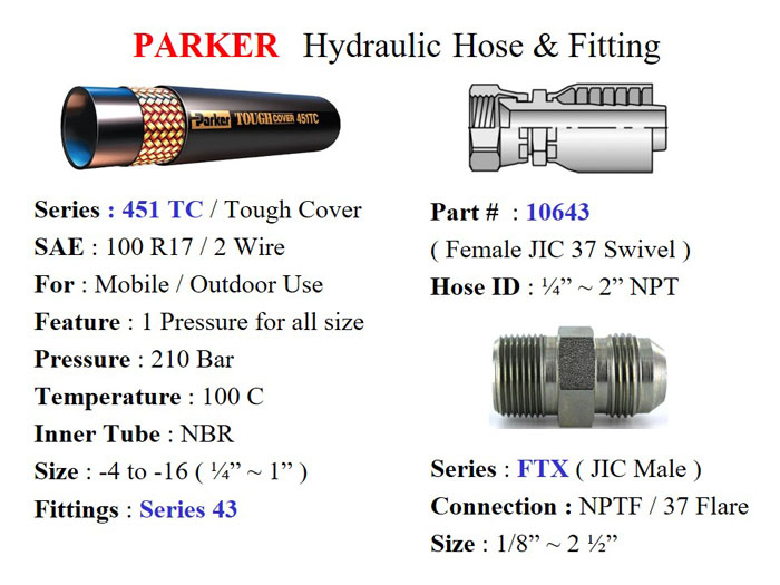 Hydraulic Hose 451 TC series / SAE 100R17, 1 Wire, 210 Bar, Size 1/4" ~ 1" - Parker - Gamako